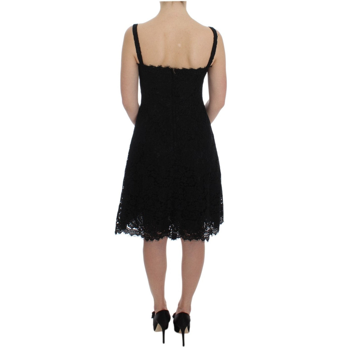 Dolce & Gabbana Black Floral Lace Shift Knee Length Dress
