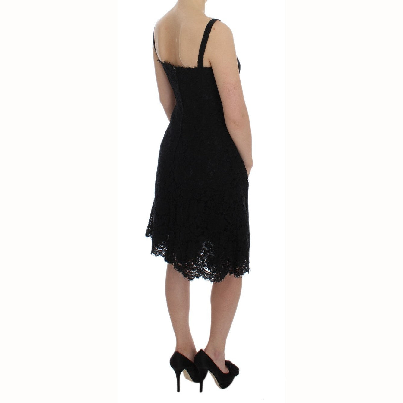 Dolce & Gabbana Black Floral Lace Shift Knee Length Dress