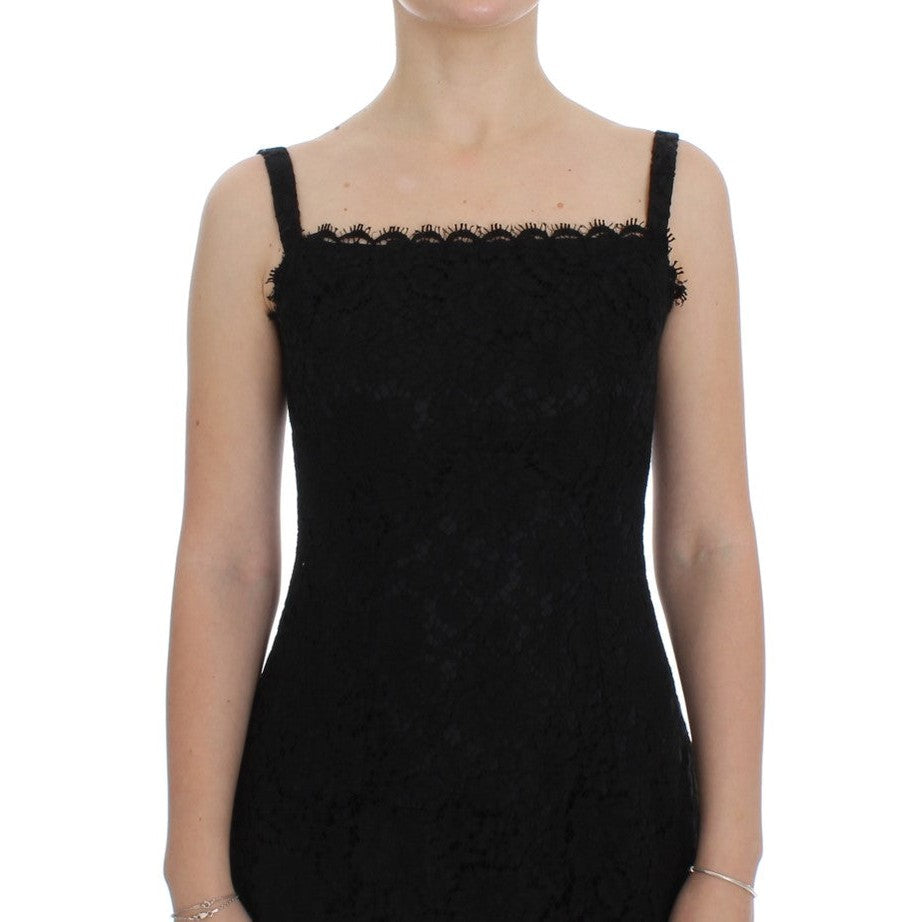 Dolce & Gabbana Black Floral Lace Shift Knee Length Dress