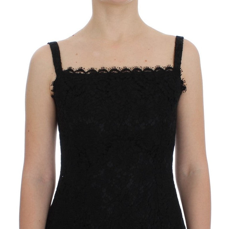 Dolce & Gabbana Black Floral Lace Shift Knee Length Dress