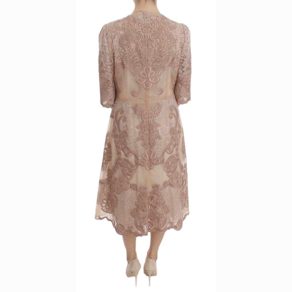 Dolce & Gabbana Pink Silk Lace Ricamo Shift Gown Dress