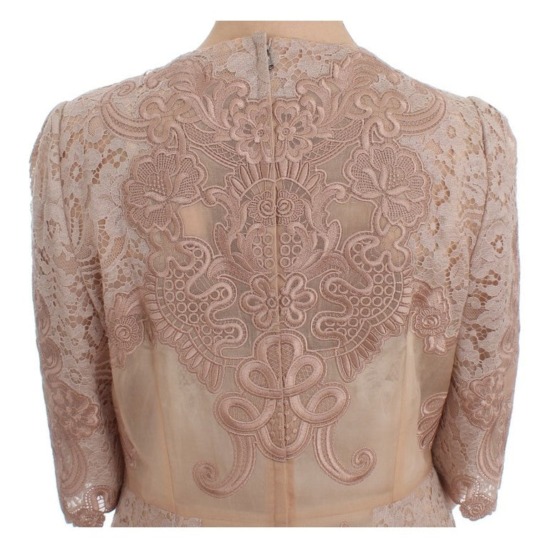 Dolce & Gabbana Pink Silk Lace Ricamo Shift Gown Dress