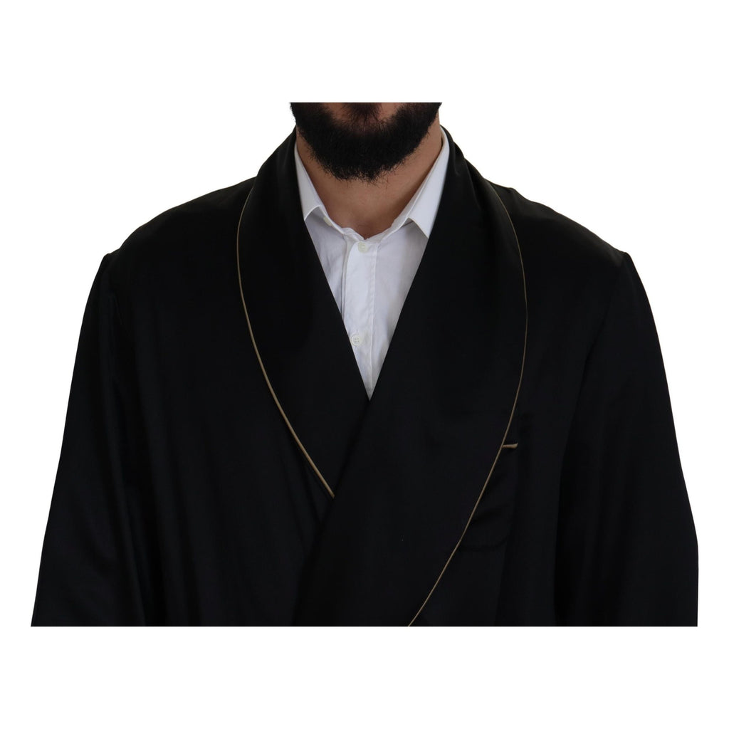 Dolce & Gabbana Black 100% Silk Robe Coat Wrap Jacket