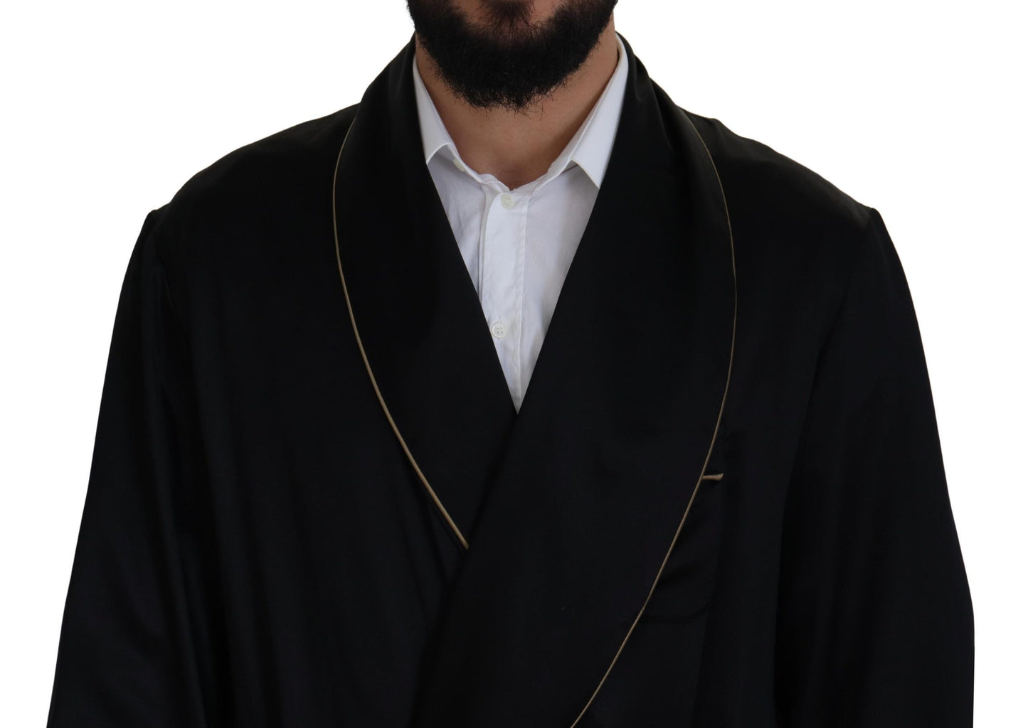 Dolce & Gabbana Black 100% Silk Robe Coat Wrap Jacket Dolce & Gabbana