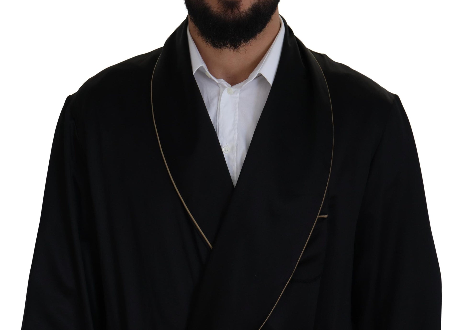 Dolce & Gabbana Black 100% Silk Robe Coat Wrap Jacket Dolce & Gabbana