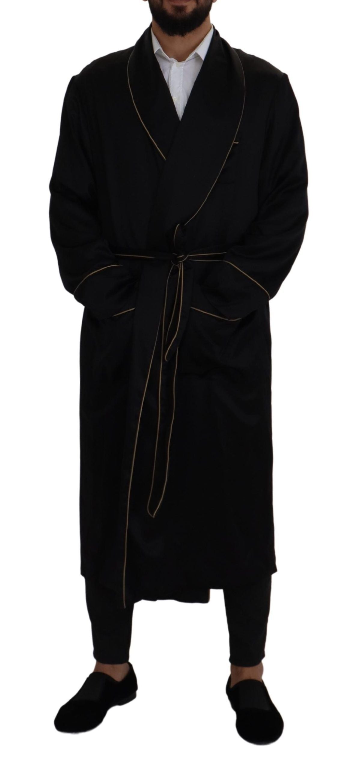 Dolce & Gabbana Black 100% Silk Robe Coat Wrap Jacket Dolce & Gabbana