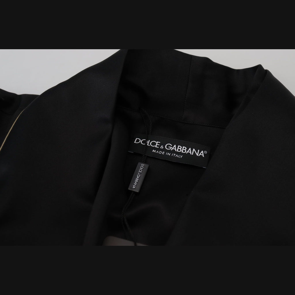 Dolce & Gabbana Black 100% Silk Robe Coat Wrap Jacket