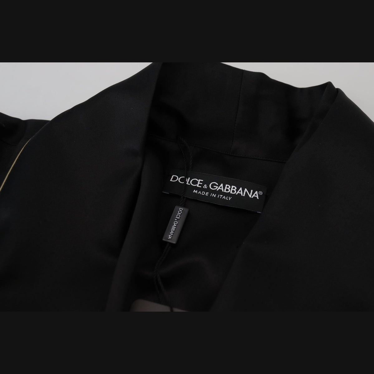 Dolce & Gabbana Black 100% Silk Robe Coat Wrap Jacket