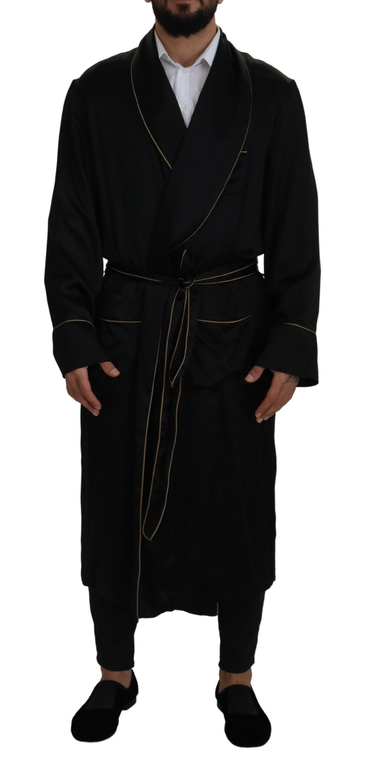 Dolce & Gabbana Black 100% Silk Robe Coat Wrap Jacket Dolce & Gabbana