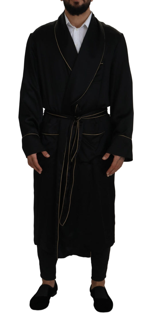 Dolce & Gabbana Black 100% Silk Robe Coat Wrap Jacket Dolce & Gabbana