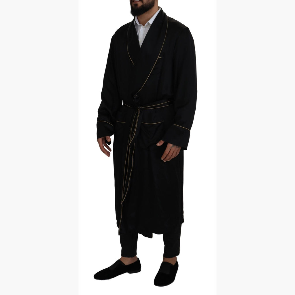 Dolce & Gabbana Black 100% Silk Robe Coat Wrap Jacket