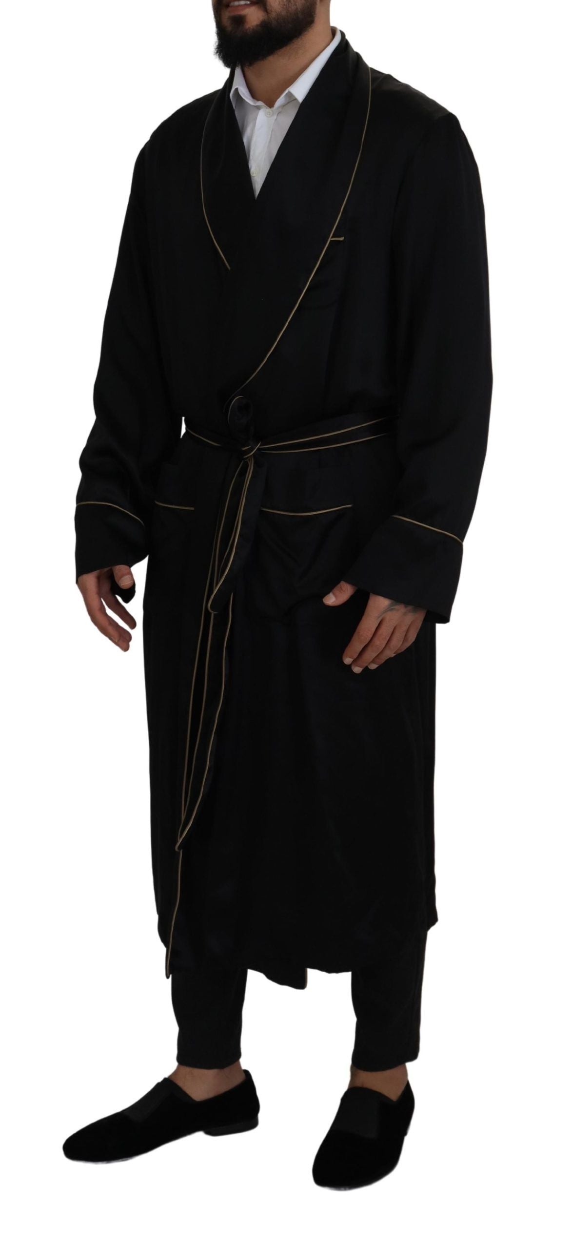 Dolce & Gabbana Black 100% Silk Robe Coat Wrap Jacket Dolce & Gabbana
