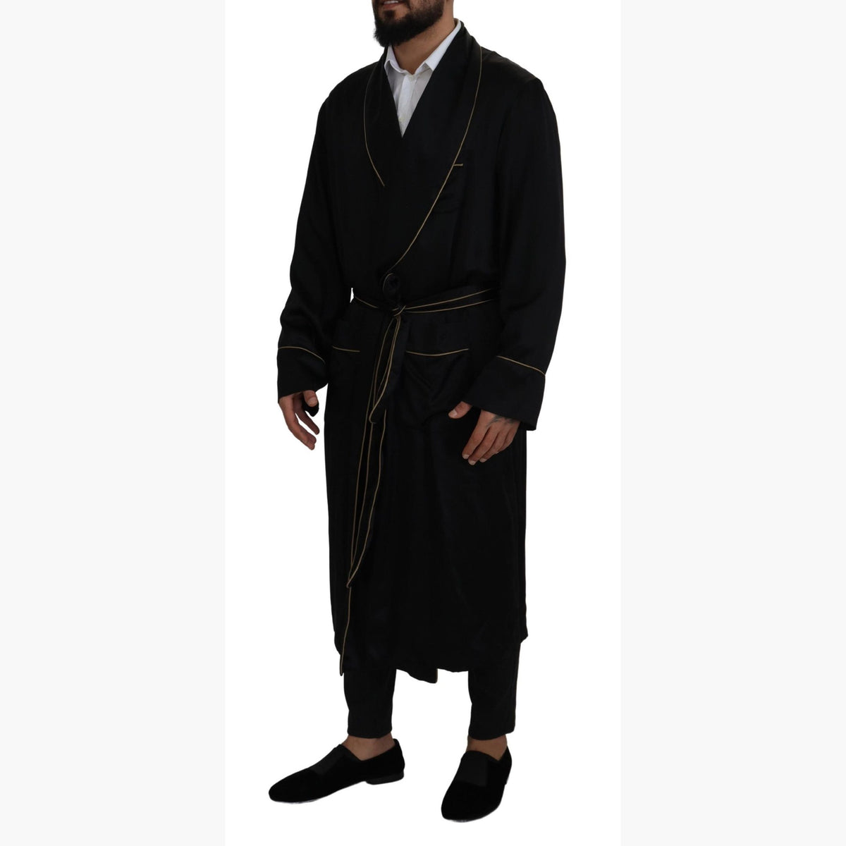 Dolce & Gabbana Black 100% Silk Robe Coat Wrap Jacket