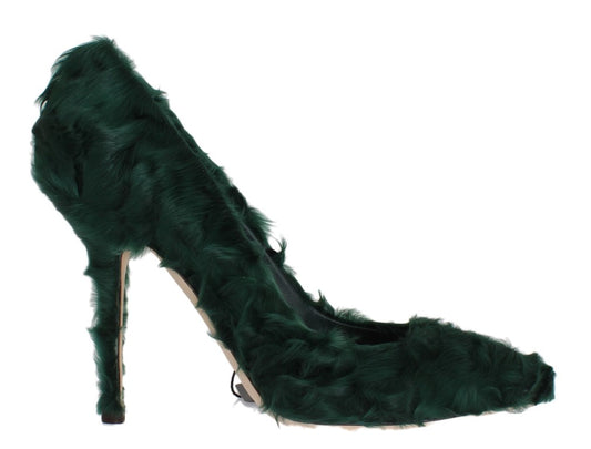 Dolce & Gabbana Green Xiangao Lamb Fur Leather Pumps Dolce & Gabbana