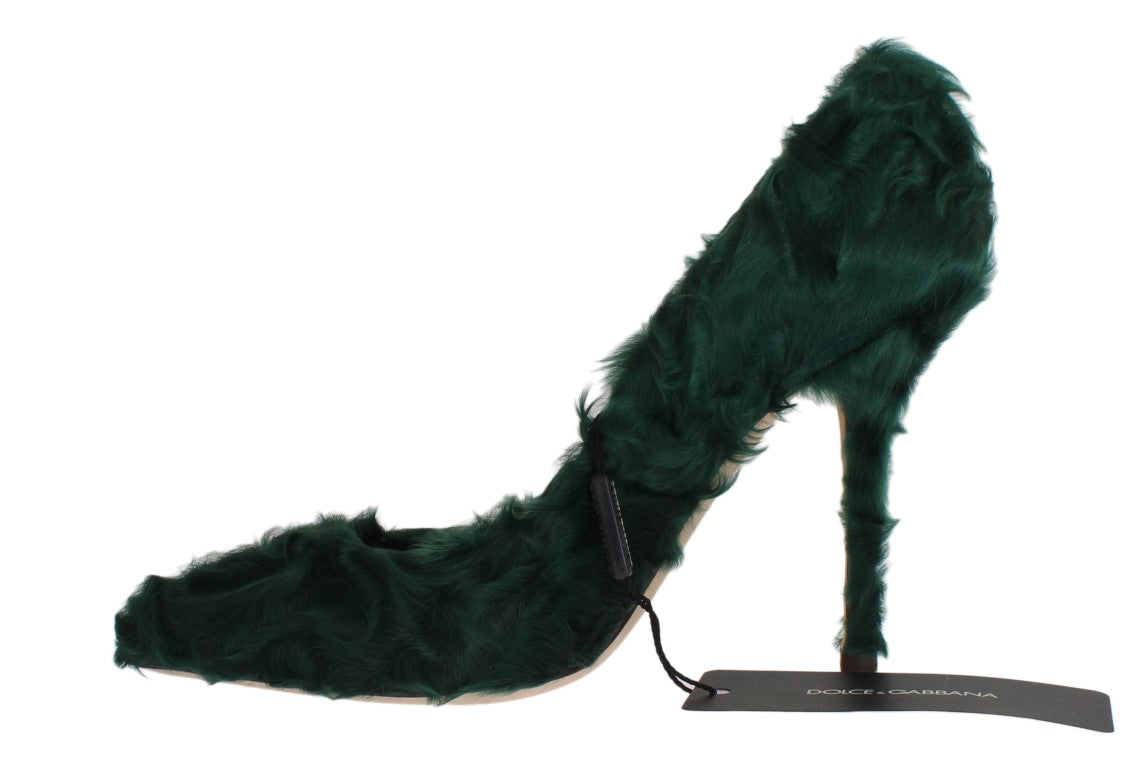 Dolce & Gabbana Green Xiangao Lamb Fur Leather Pumps Dolce & Gabbana