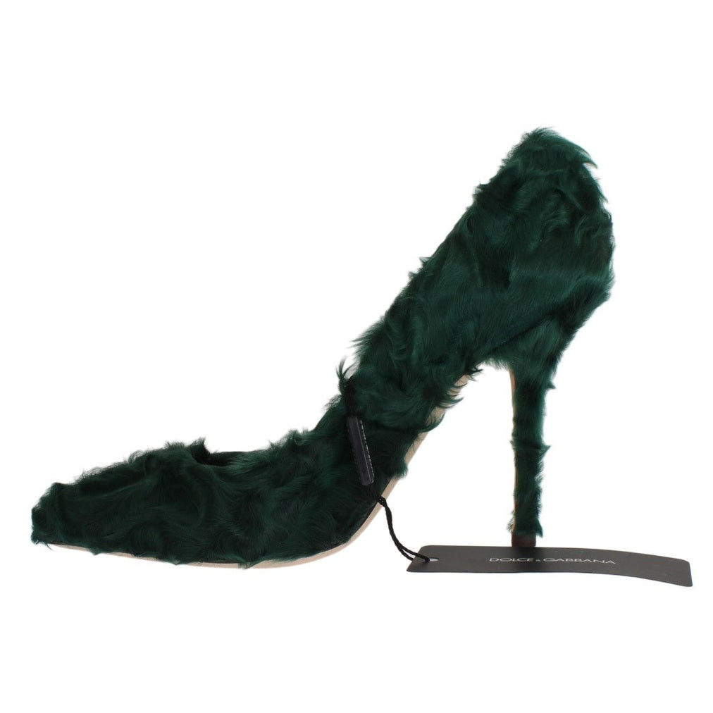 Dolce & Gabbana Green Xiangao Lamb Fur Leather Pumps