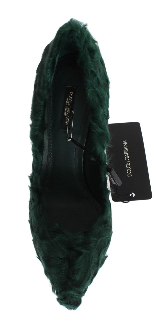 Dolce & Gabbana Green Xiangao Lamb Fur Leather Pumps Dolce & Gabbana