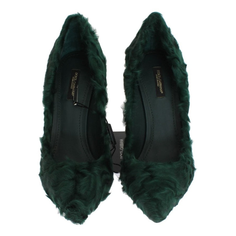 Dolce & Gabbana Green Xiangao Lamb Fur Leather Pumps