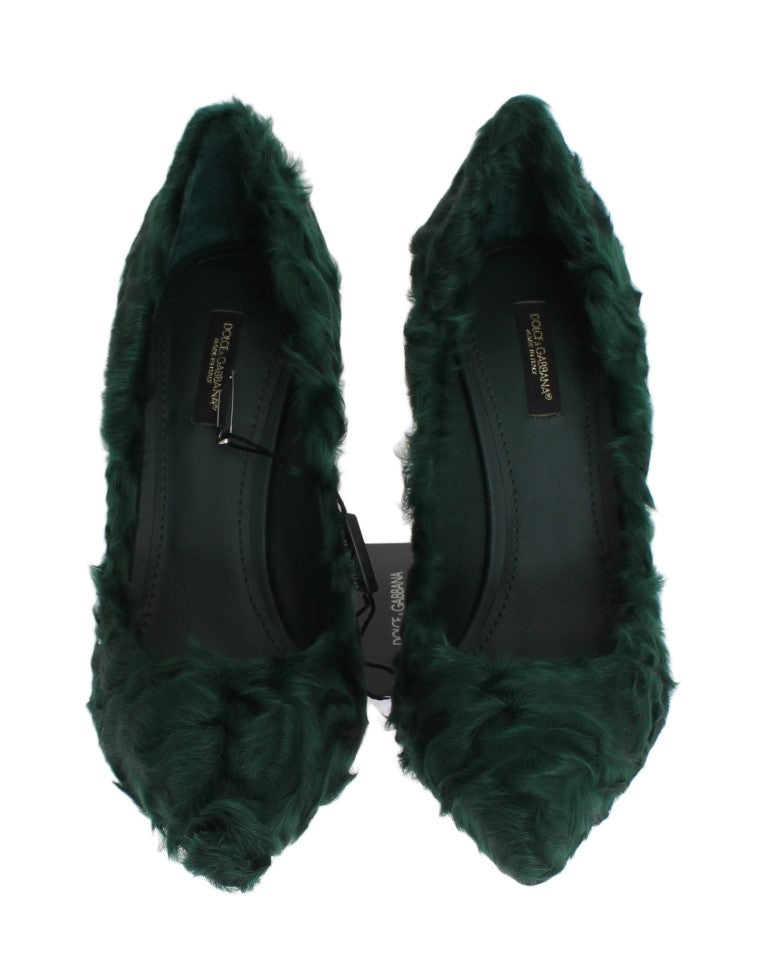 Dolce & Gabbana Green Xiangao Lamb Fur Leather Pumps Dolce & Gabbana