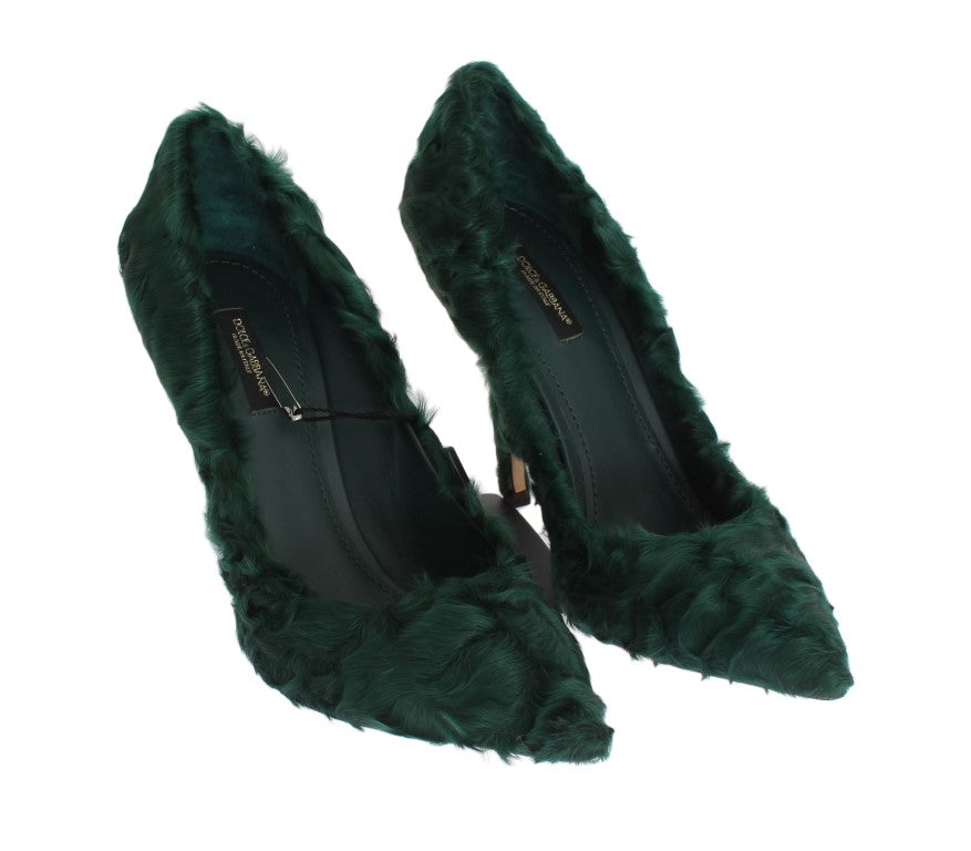 Dolce & Gabbana Green Xiangao Lamb Fur Leather Pumps Dolce & Gabbana