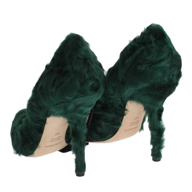 Dolce & Gabbana Green Xiangao Lamb Fur Leather Pumps
