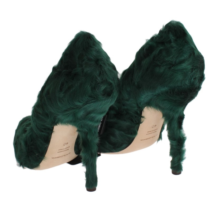 Dolce & Gabbana Green Xiangao Lamb Fur Leather Pumps Dolce & Gabbana