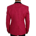 Dolce & Gabbana pink floral brocade slim blazer jacket with tailored fit and intricate floral pattern.
