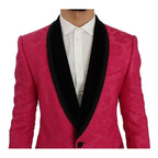 Dolce & Gabbana pink floral brocade slim blazer jacket with tailored fit and intricate floral pattern, stylish and elegant.