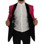 Dolce & Gabbana pink floral brocade slim blazer jacket with tailored fit and elegant design, featuring floral pattern and structured silhouette.