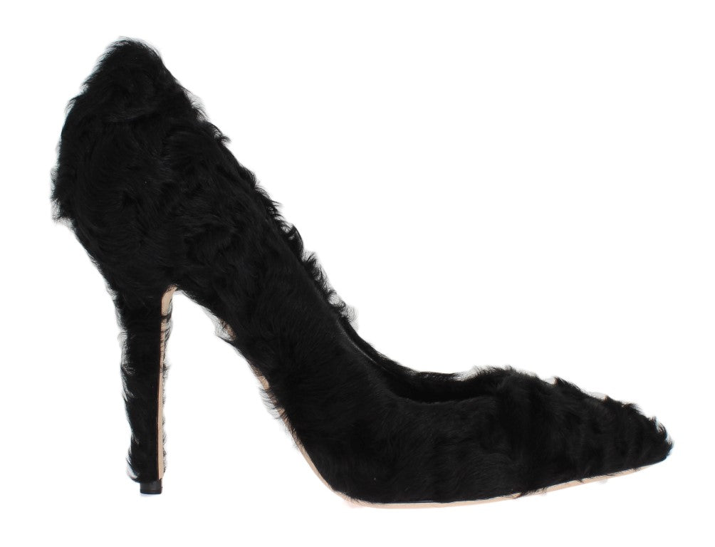 Dolce & Gabbana Black Xiangao Lamb Fur Leather Pumps Dolce & Gabbana