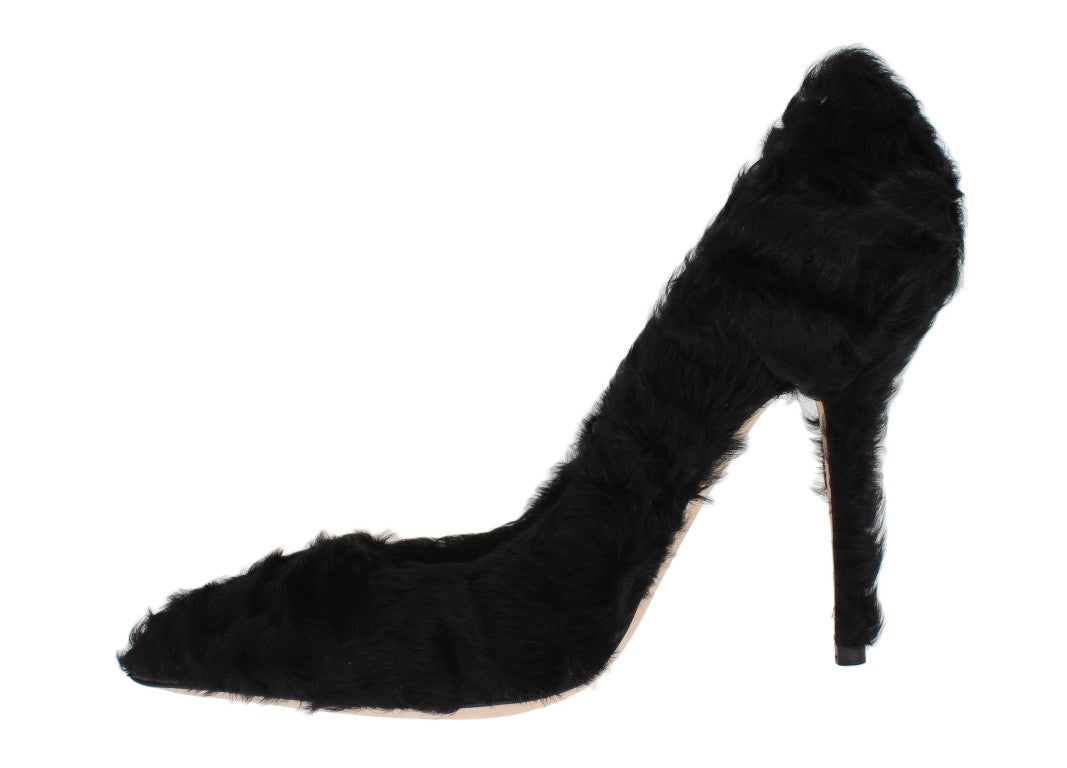 Dolce & Gabbana Black Xiangao Lamb Fur Leather Pumps Dolce & Gabbana