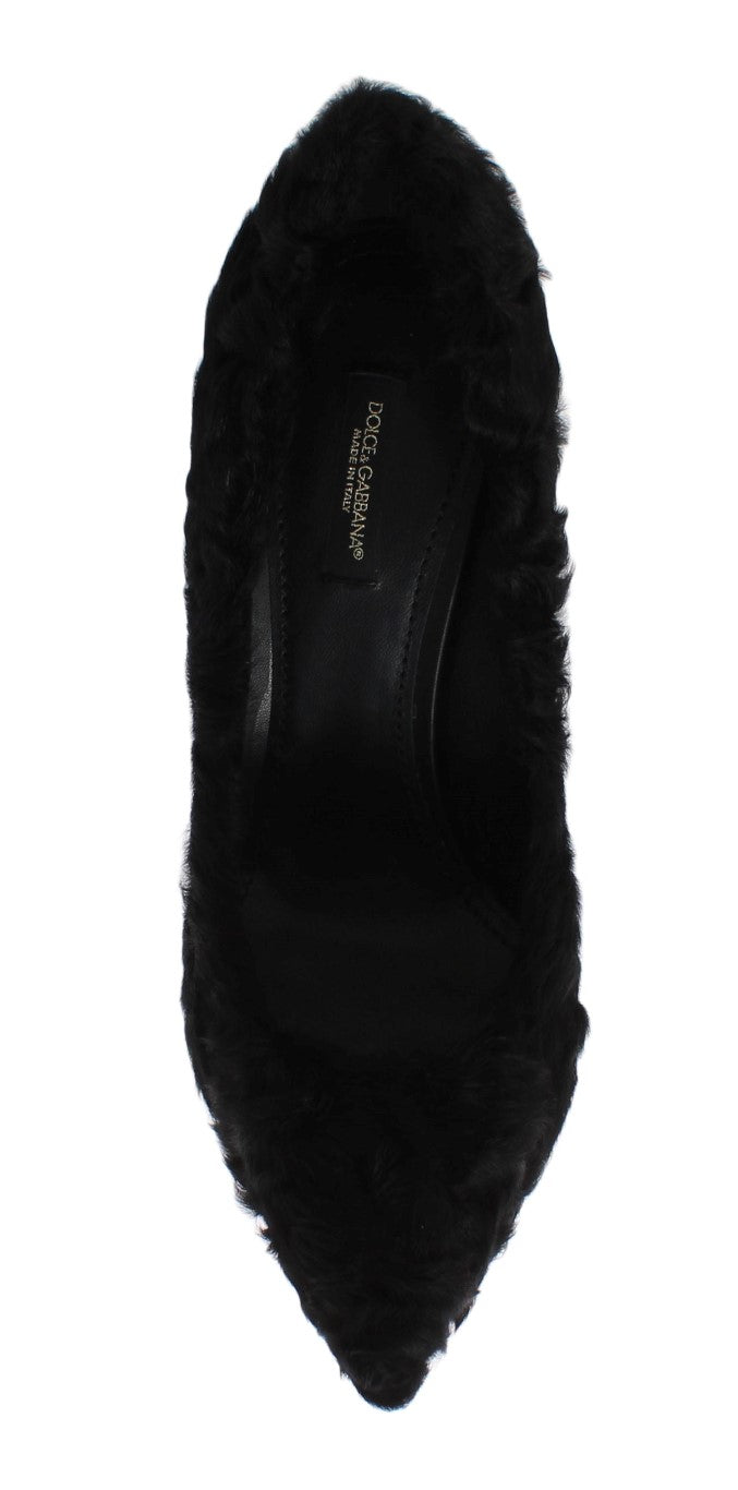 Dolce & Gabbana Black Xiangao Lamb Fur Leather Pumps Dolce & Gabbana