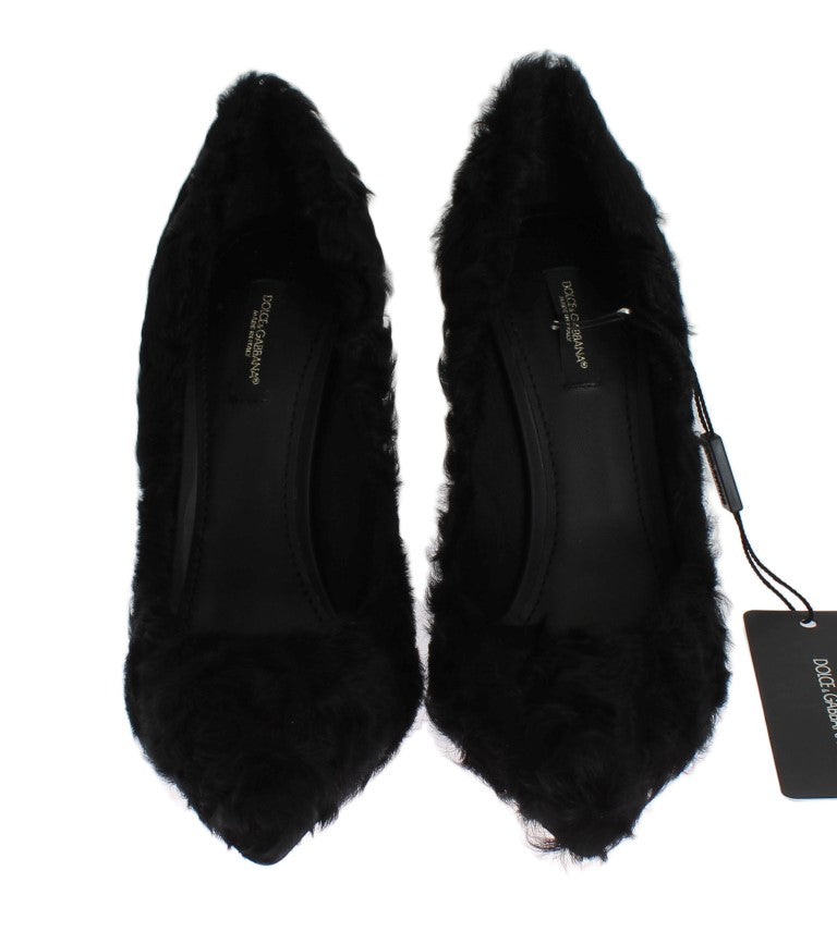 Dolce & Gabbana Black Xiangao Lamb Fur Leather Pumps Dolce & Gabbana