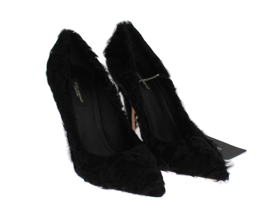 Dolce & Gabbana Black Xiangao Lamb Fur Leather Pumps Dolce & Gabbana