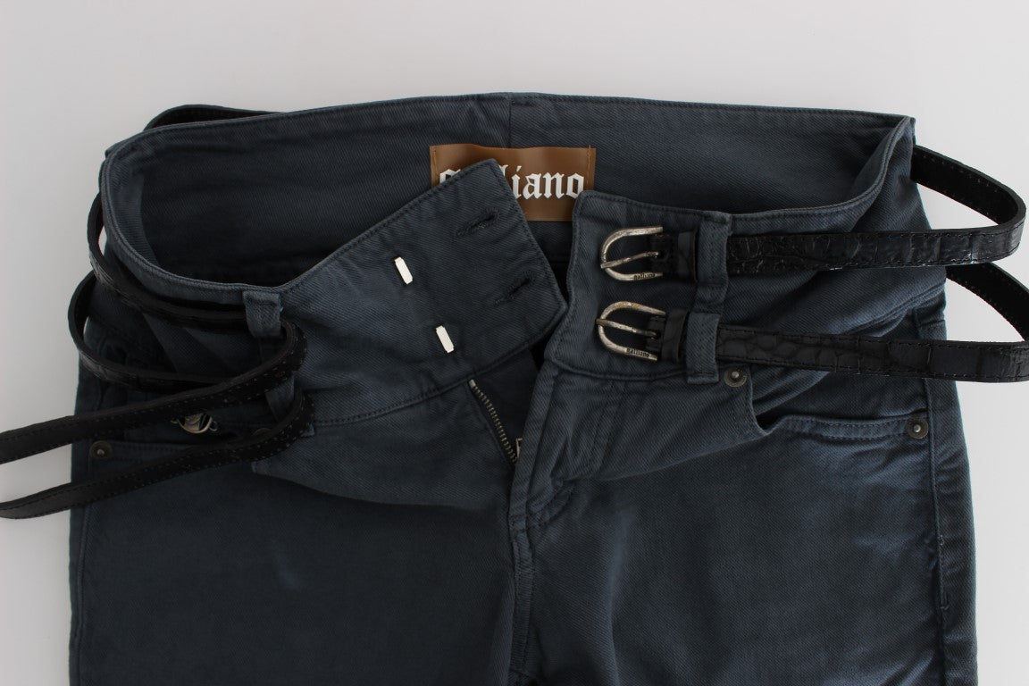 John Galliano Blue Cotton Blend Slim Fit High Waist Jeans John Galliano