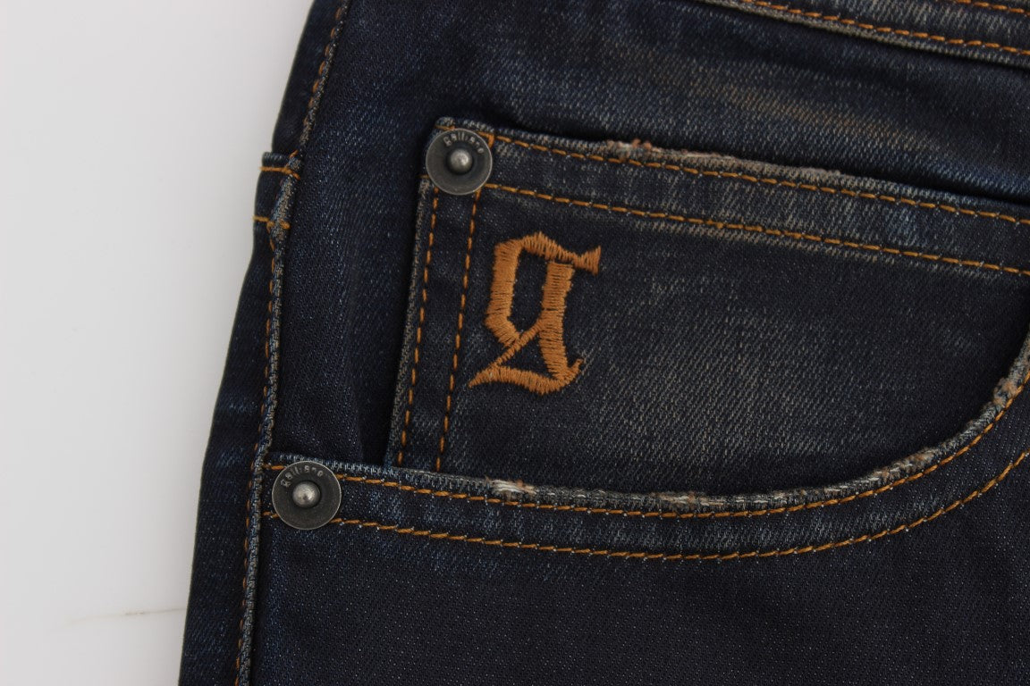 John Galliano Blue Wash Cotton Blend Boyfriend Fit Jeans John Galliano