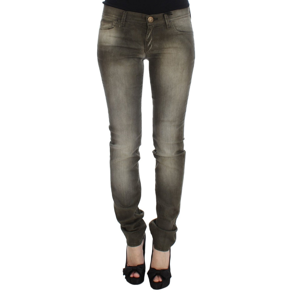 Ermanno Scervino Gray Wash Cotton Blend Slim Fit Jeans