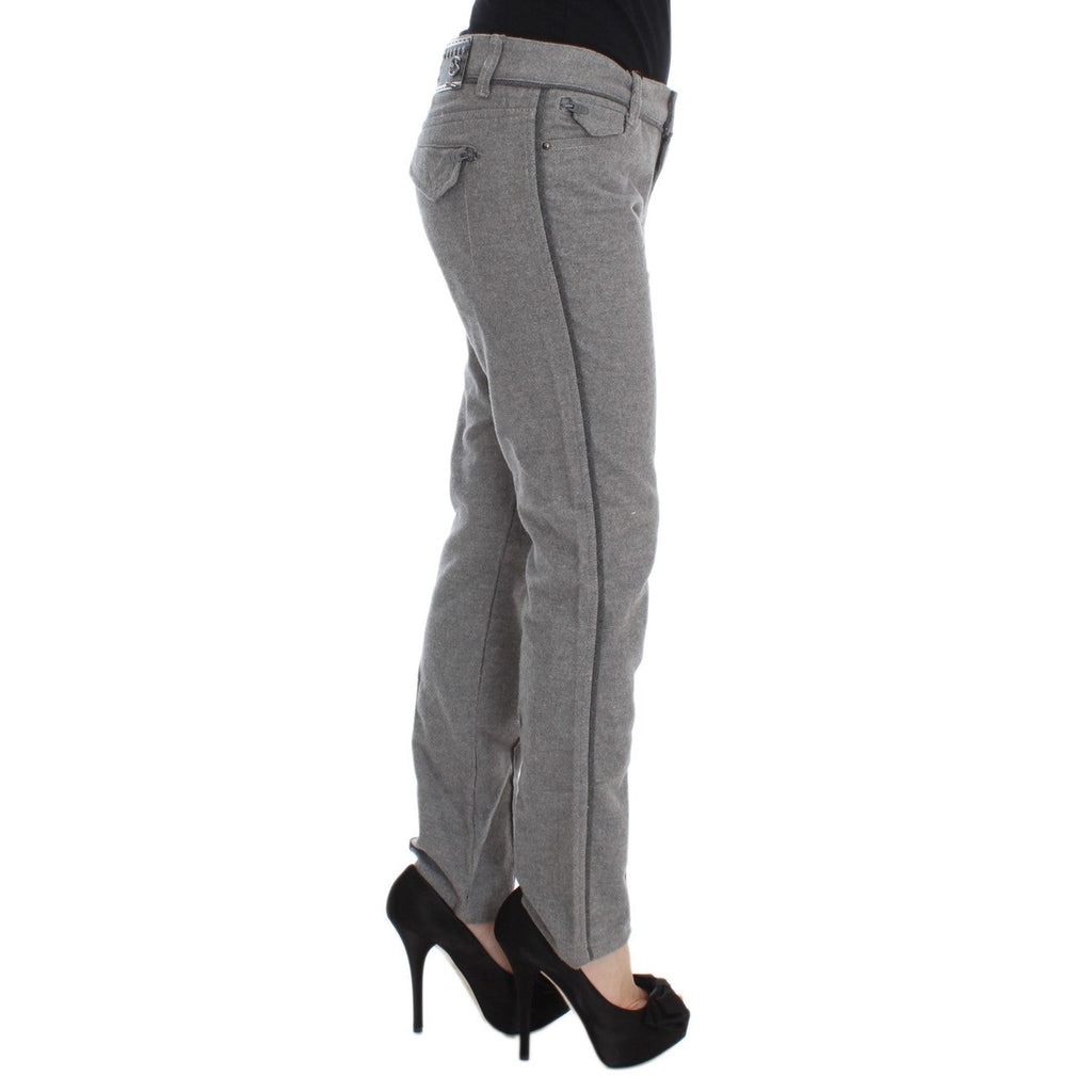 Ermanno Scervino Gray Cotton Straight Fit Casual Pants