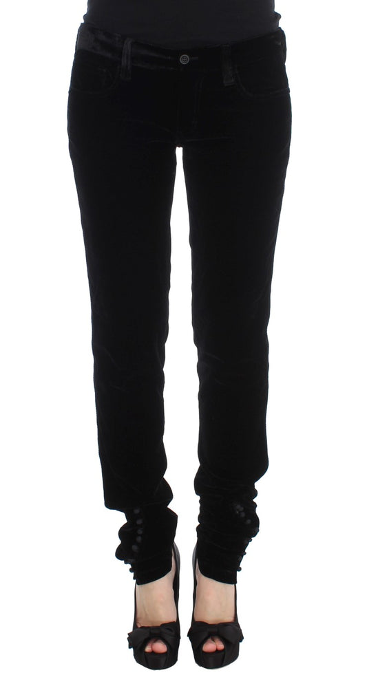 Ermanno Scervino Black Viscose Blend Velvet Slim Fit Pants Ermanno Scervino