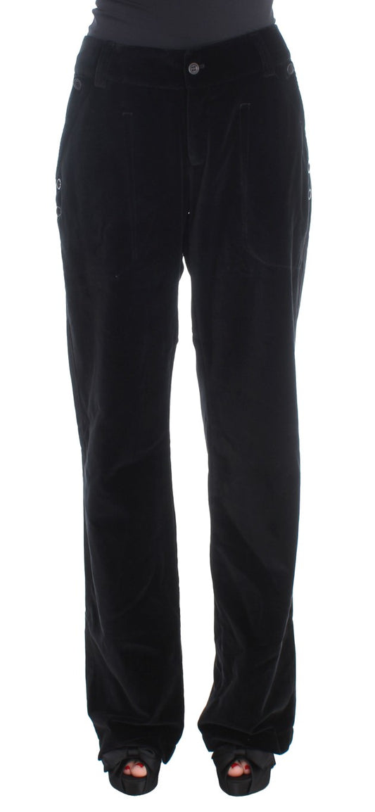 Ermanno Scervino Black Velvet Cotton Straight Legs Pants Ermanno Scervino