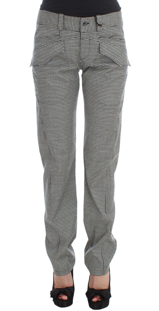 Ermanno Scervino Black White Checkered Cotton Casual Pants Ermanno Scervino