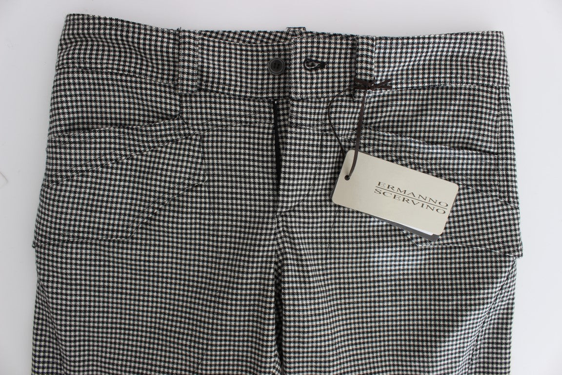 Ermanno Scervino Black White Checkered Cotton Casual Pants Ermanno Scervino