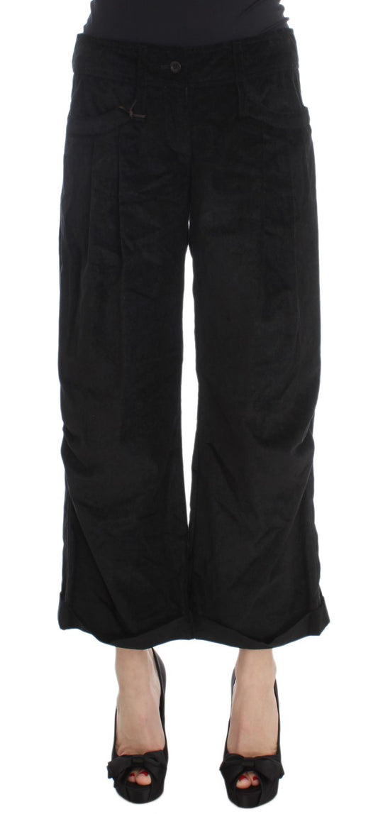 Ermanno Scervino Black Velvet Cotton Capri Bootcut Pants Ermanno Scervino