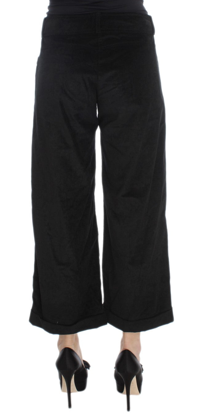 Ermanno Scervino Black Velvet Cotton Capri Bootcut Pants Ermanno Scervino