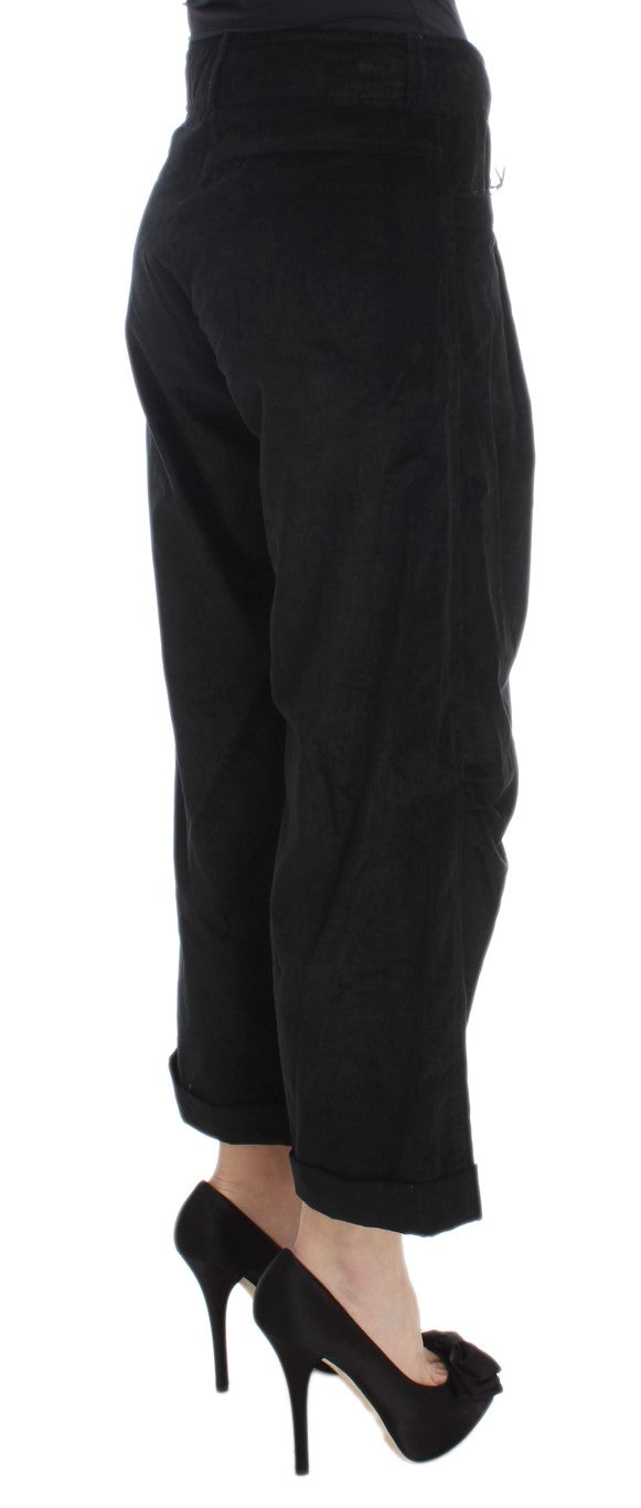 Ermanno Scervino Black Velvet Cotton Capri Bootcut Pants Ermanno Scervino