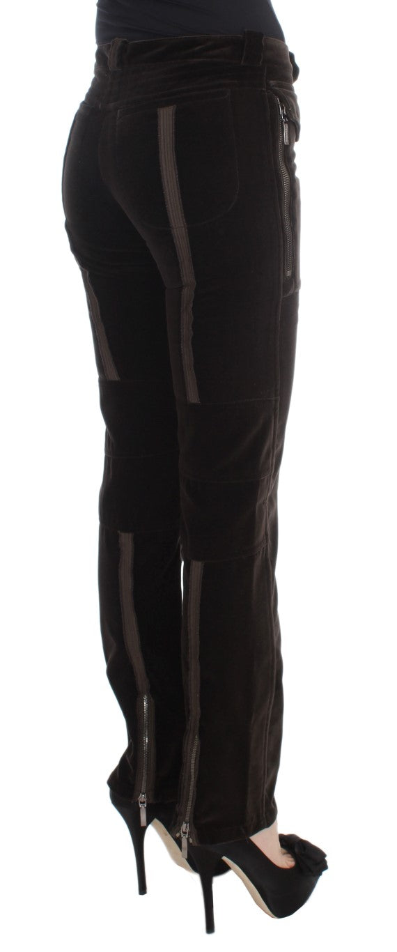 Ermanno Scervino Brown Cotton Velvet Zippers Slim Fit Pants Ermanno Scervino