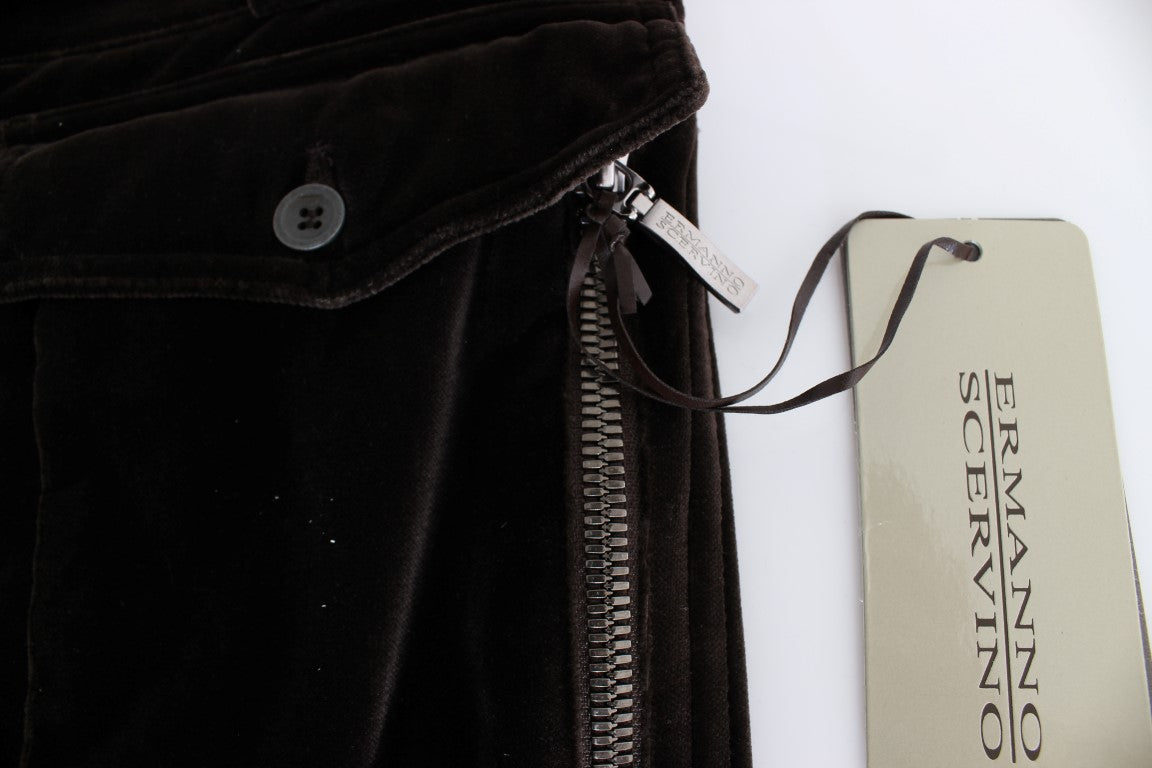 Ermanno Scervino Brown Cotton Velvet Zippers Slim Fit Pants Ermanno Scervino