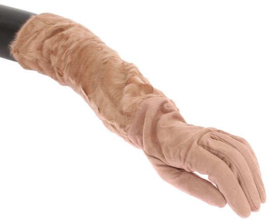 Dolce & Gabbana Beige Suede Xiangao Fur Elbow Gloves Dolce & Gabbana