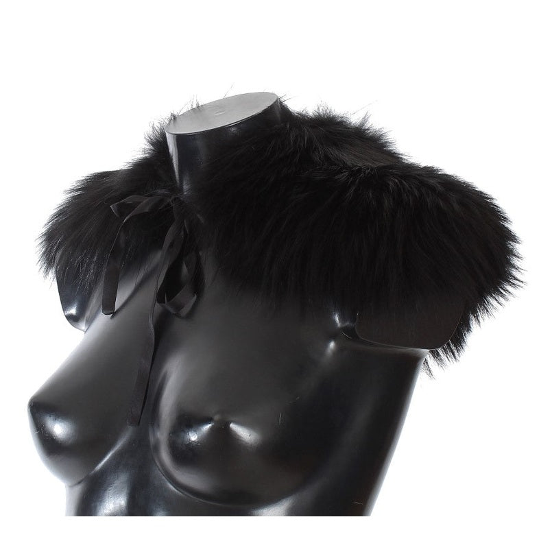 Dolce & Gabbana black fox fur collar scarf shown with luxurious fur and elegant design.