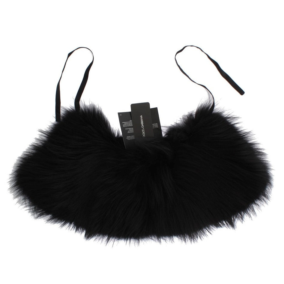 Black fox fur collar scarf by Dolce & Gabbana featuring luxurious soft fur and elegant design.